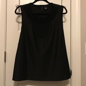 New Directions black round neck sleeveless blouse with crocheted lace front (PL)